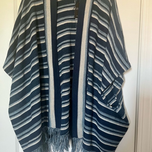 NWT Lauren Ralph Lauren Striped Cotton Fringe-Trim Cardigan Sweater Oversize Fit - Picture 7 of 16